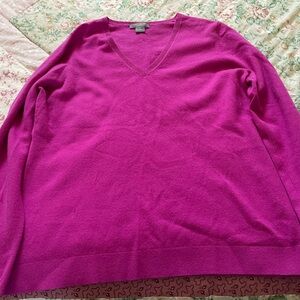 Ann Taylor V-Neck Sweater - Vibrant Pink
